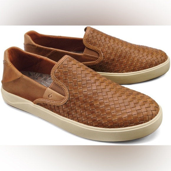 OluKai Tan Woven Slip-On Mens Leather Loafers Sz-10. G